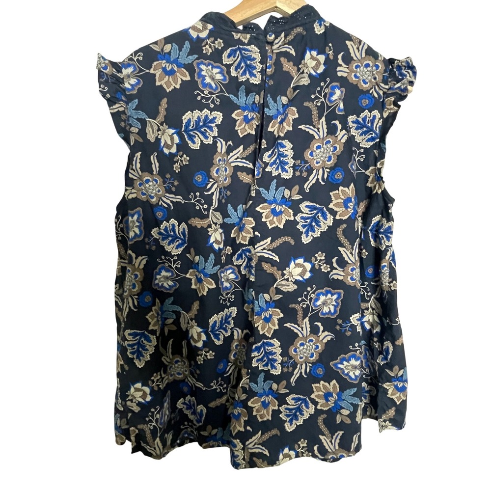 Lane Bryant Womens 16 Navy‎ Blue Floral Cotton Eyelet Lace Ruffle Sleeveless Top - Picture 2 of 10